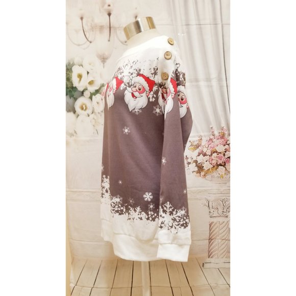 Christmas Women Jumper Sweater Off Shoulder Long Sleeve Pullover Top Sweatshirt - Picture 8 of 10